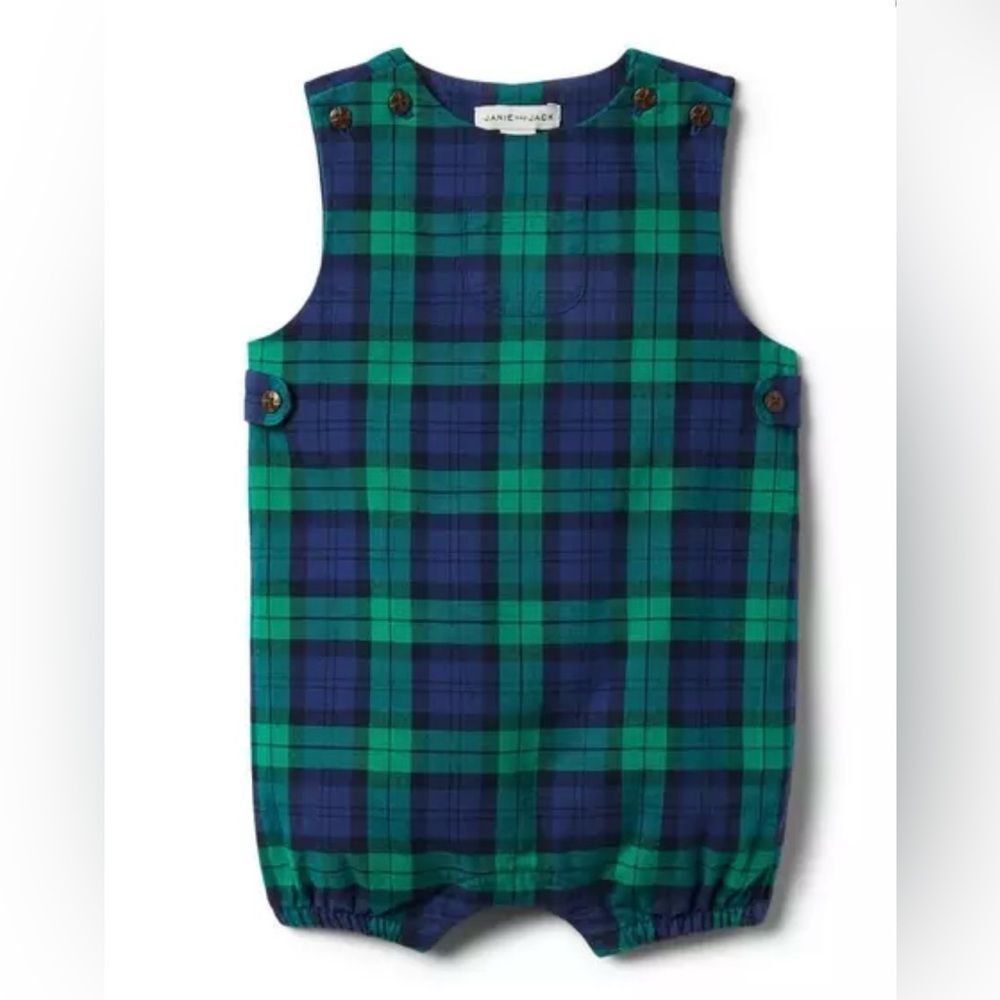 Janie and Jack Green and Navy Plaid Boys' Romper